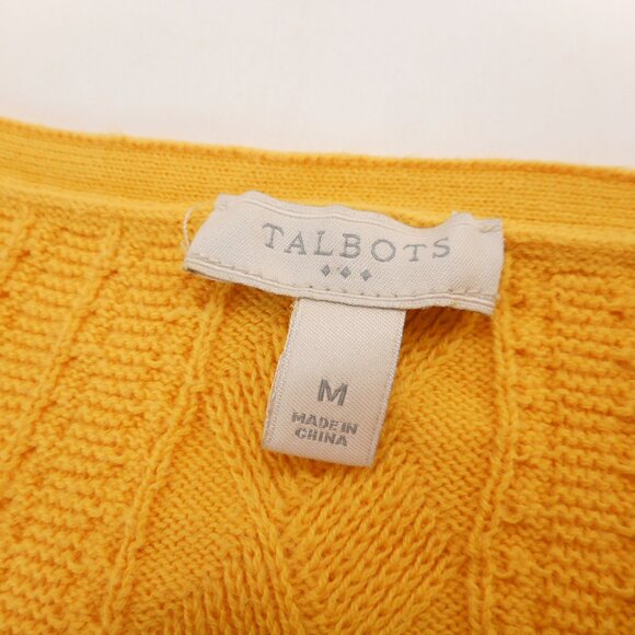 Talbots Women's size M Cotton Sweater Yellow V-Neck Long Sleeve Cable Knit - Picture 7 of 10